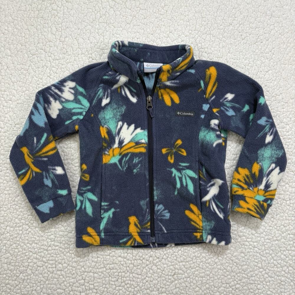 COLUMBIA Girls Floral Butterfly Bird Print Fleece Full Zip Jacket Size 4T Youth